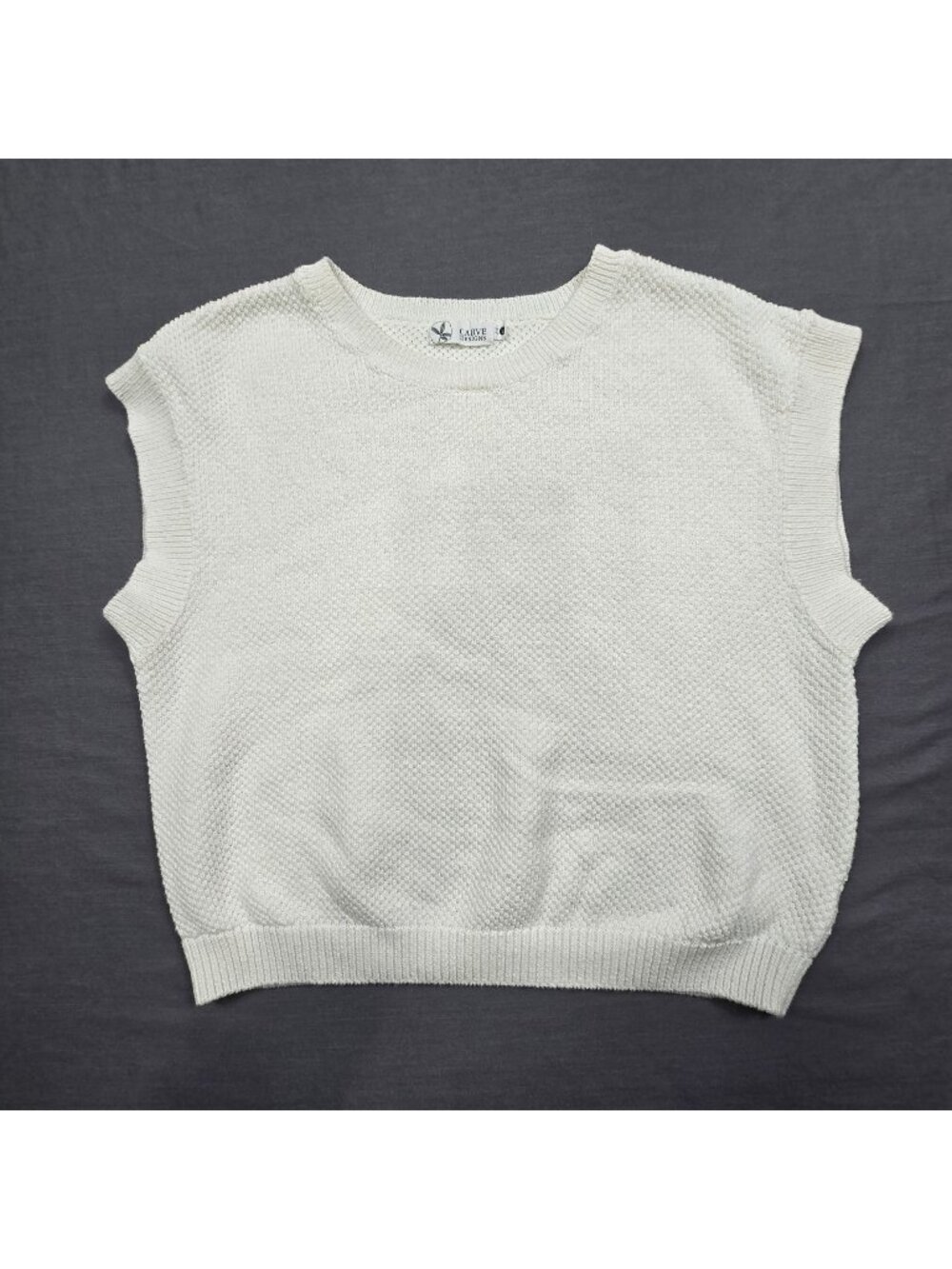 Carve Designs Large Sleeveless Sweater Vest Knit Cropped Top White Textured Boho
